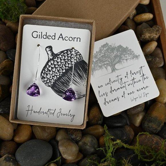 Women's Purple Amethyst Trillion Quartz Sterling Silver Dangle Earrings - Picture 9 of 9